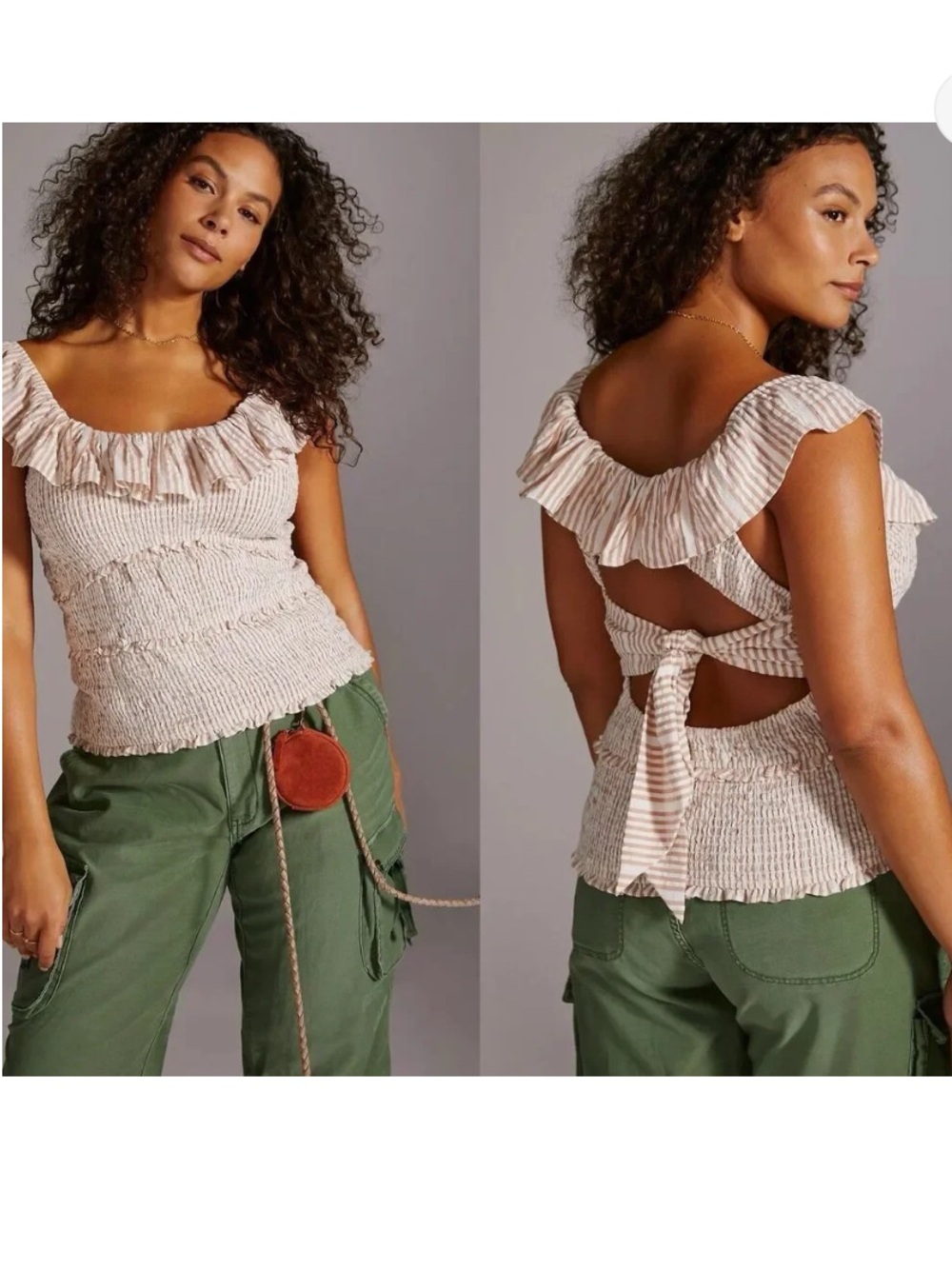 Anthropologie Striped Ruffle Tie-Back Smocked Top 💖💖
